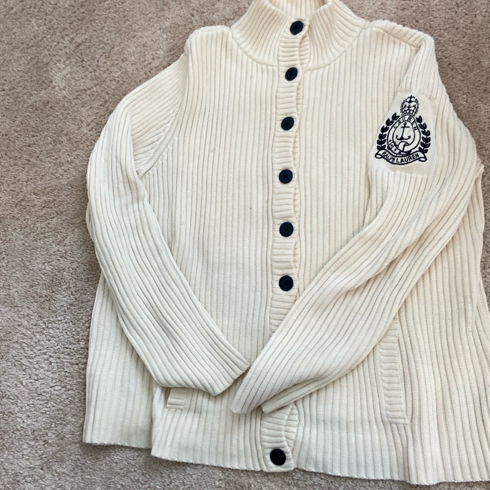 Lauren Ralph Lauren cream cardigan sweater.